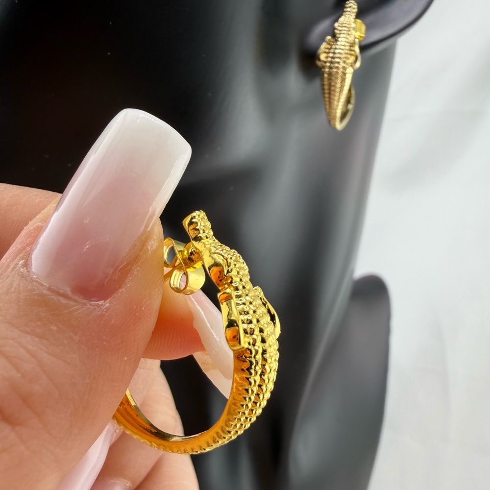 Anthro new Gold Crocodile Hoop Earrings - Picture 5 of 5